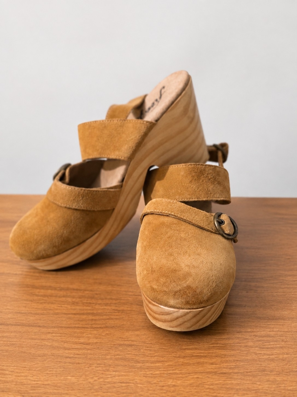Free People Clark Circle Clog Sandals Tan Suede Platform Wedge EU 41